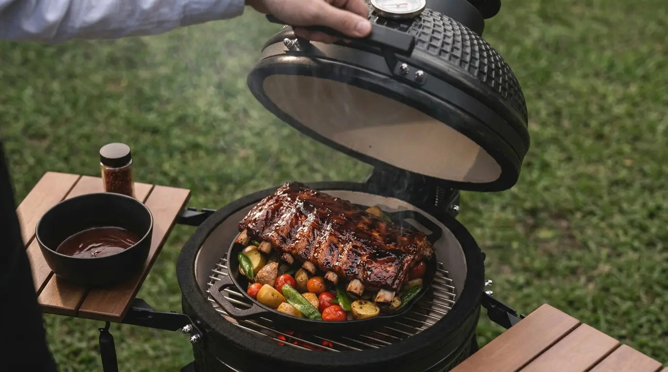 ribs et légumes sur kamado forest