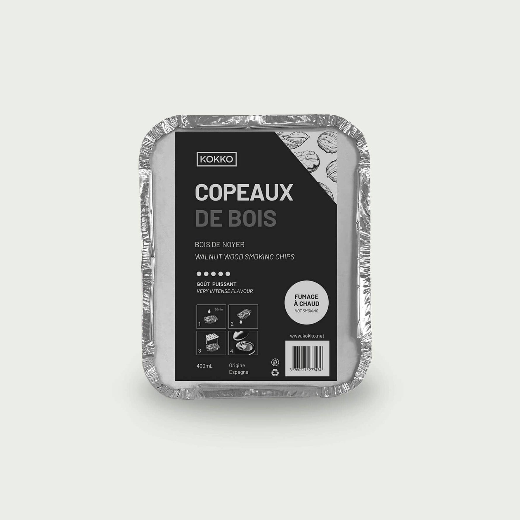 Boîte de copeaux de bois de noyer pour fumage à chaud, offrant un goût intense et légèrement corsé aux préparations