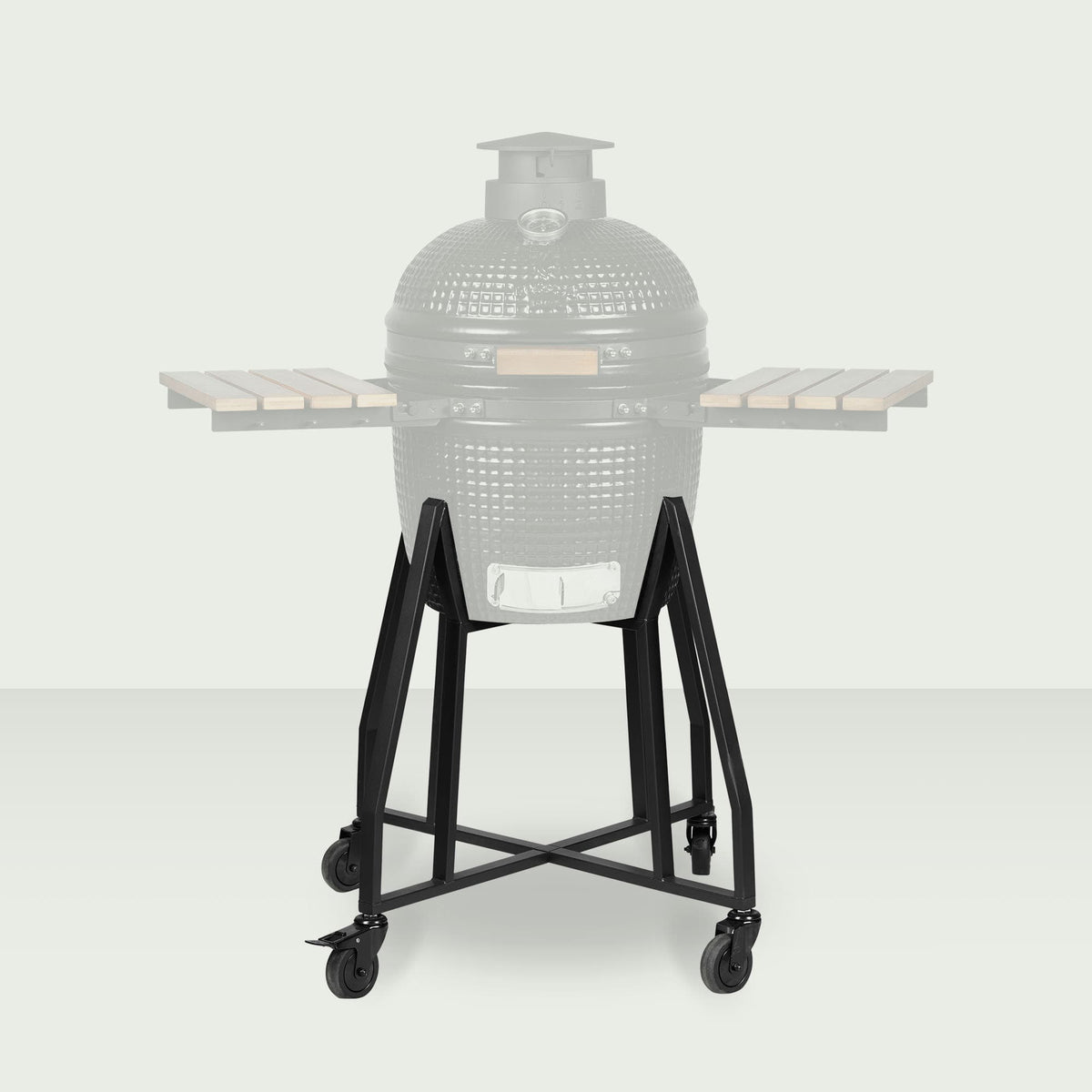 Chariot en métal noir pour Kamado Forest Grill 16", doté de roulettes robustes et d’une structure stable pour faciliter le déplacement et la sécurité lors de la cuisson.