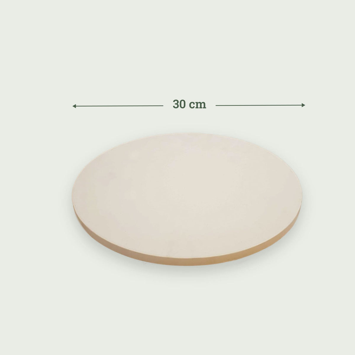 Pierre à pizza ronde en céramique de 30 cm, vue de dessus avec indication de diamètre.