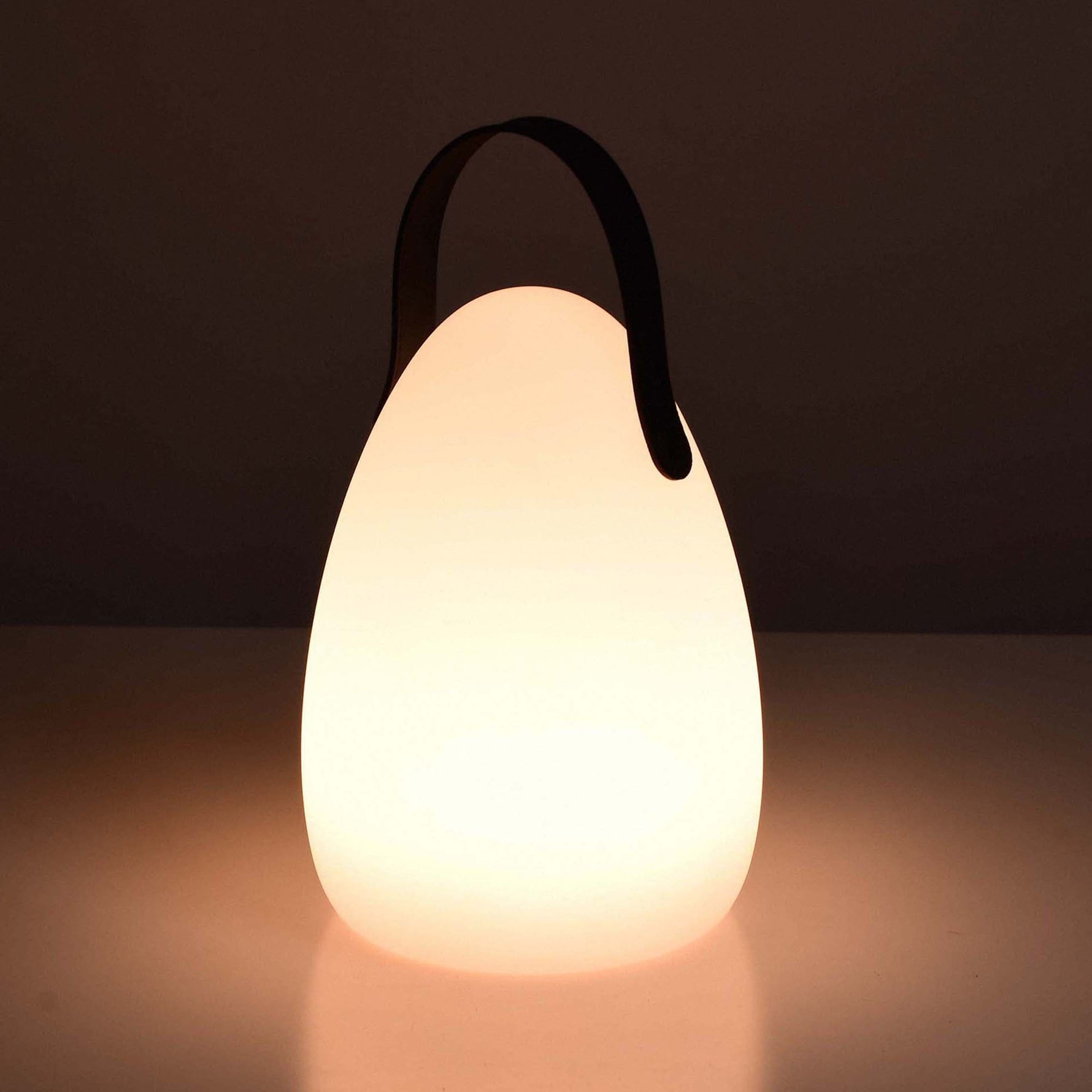 Lampe d’extérieur Œuf Forest Grill allumée, diffusant une lumière chaude et douce à travers son abat-jour blanc mat, parfaite pour une ambiance relaxante en intérieur comme en extérieur.