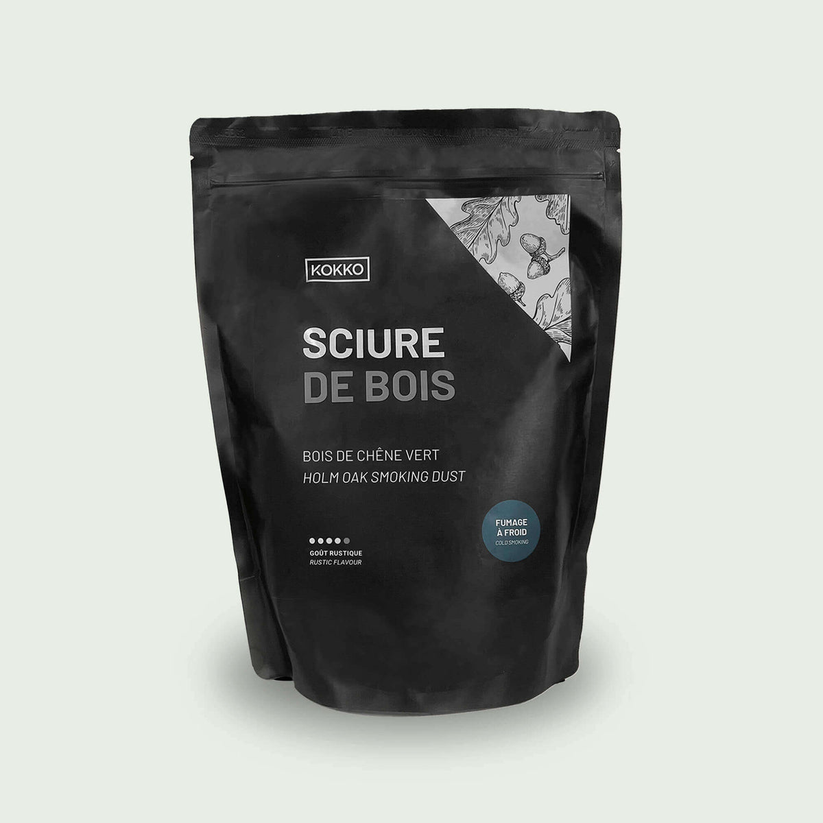 Sachet de sciure de bois de chêne pour fumage à froid, idéal pour un goût boisé intense et authentique.